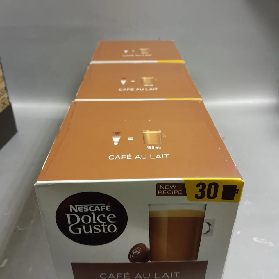 3 X BOXED NESCAFE DOLCE GUSTO CAFÉ AU LAIT CAPSULES - 30 CAPSULES PER BOX 