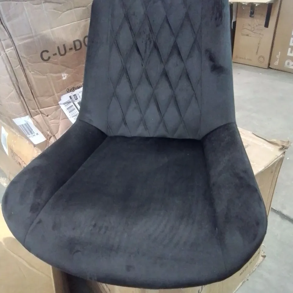 BOXED SET OF BLACK FABRIC UPHOLSTERED SOFT VELVET CARL DINING CHAIRS 