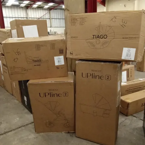 BOXED VENICCI UPLINE 2 STROLLER AND CARRYCOT WITH TIAGO CAR SEAT AND BASE - BEIGE (4 BOXES)