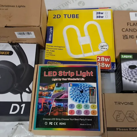 LOT OF 15 ASSORTED ITEMS TO INCLUDE LED STRIP LIGHT, USB HEADSET AND CANDLE LIGHTS