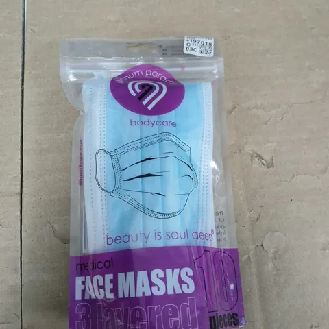 BOX OF APPROXIMATELY 40 PACKS OF MEDICAL 3 LAYERED FACE MASKS - BLUE - 10 MASKS PER PACK