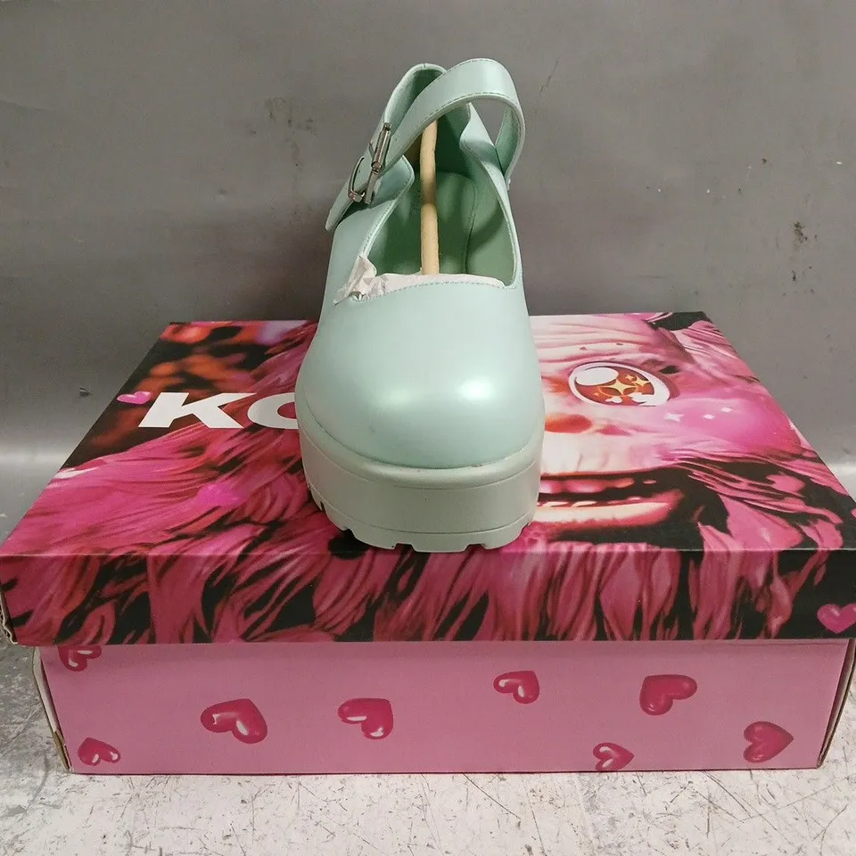 BOXED PAIR OF KOI TIRA PEARL MARY JANES SKY JEWEL EDITION IN BLUE (UNEVEN PAIR)