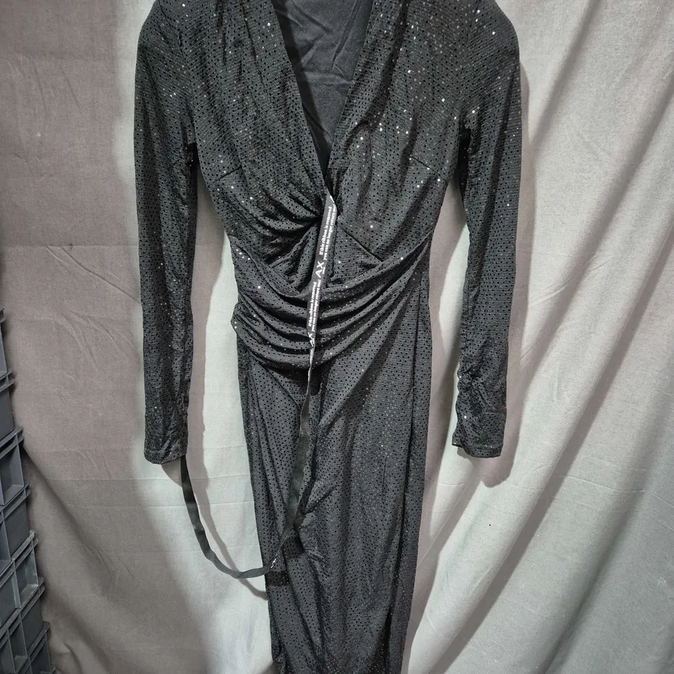 AX Paris Black Sequin Wrap Dress – UK Size 8