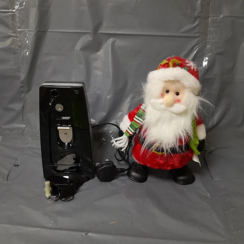 APPROXIMATELY 10 HOUSEHOLD ITEMS TO INCLUDE COOK'S ESSENTIALS ELECTRIC CAN OPENER AND FESTIVE DECORATIONS
