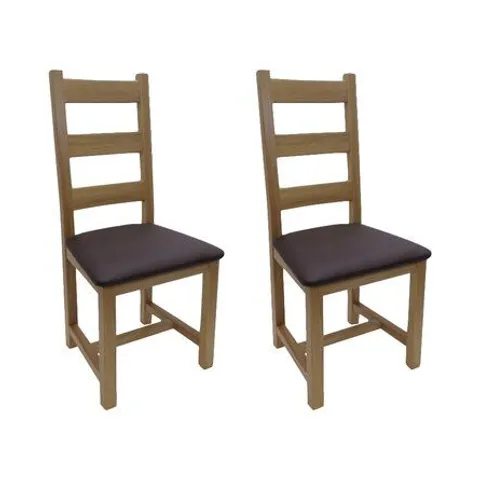 BOXED SIDE CHAIR SET NUTMEG FABRIC UPHOLSTERED - WAXED OAK