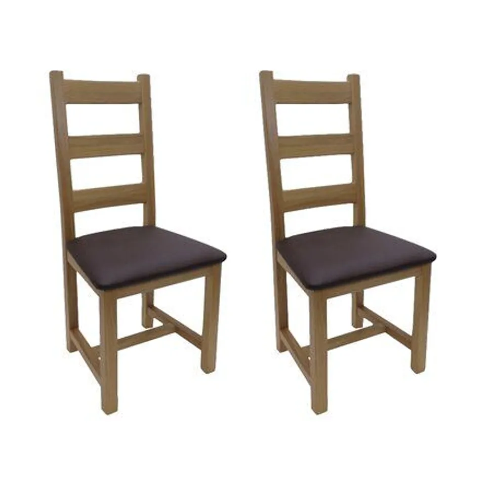 BOXED SIDE CHAIR SET NUTMEG FABRIC UPHOLSTERED - WAXED OAK