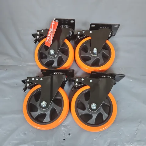 VEVOR CASTER WHEELS SET OF 4 – ORANGE WHEELS WITH MOUNTING PLATES