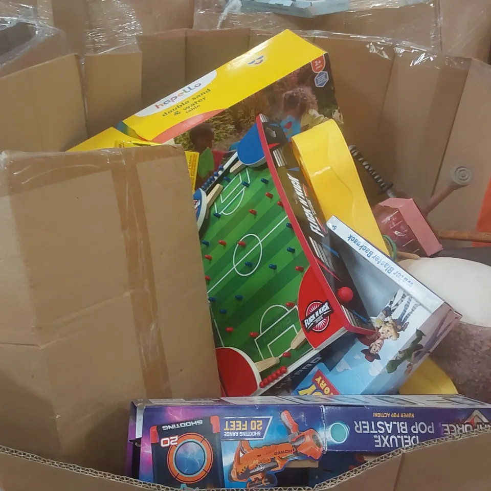 PALLET CONTAINING A VERY LARGE QUANTITY OF ASSORTED CONSUMER PRODUCTS INCLUDING: CHILDREN'S TOYS, LARGE WICKER BASKET, WALKING STICK, CRUTCHES ECT