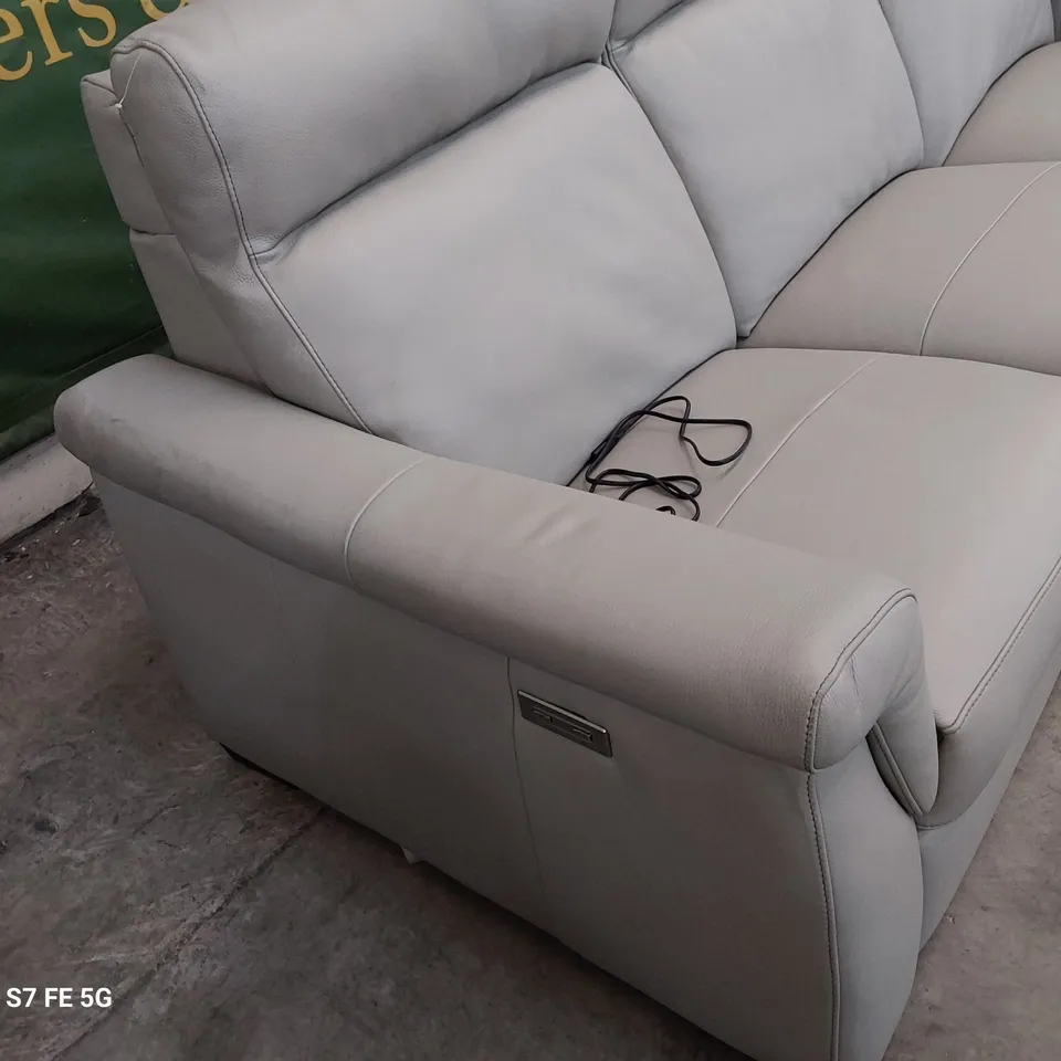 QUALITY ITALIAN DESIGNER ADRIANO POWER RECLINING THREE SEATER SOFA LIGHT GREY LEATHER 