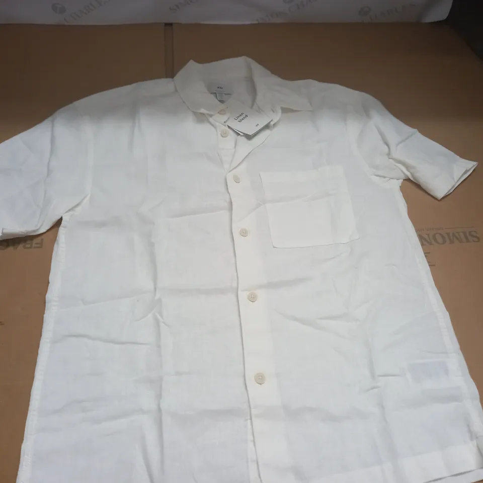 H&M LINEN BLEND SHORT SLEEVE SHIRT - EUR XS