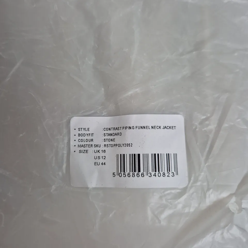 BAGGED REASN STONE CONTRAST PIPING FUNNEL NECK JACKET – UK 16 (EU 44 US 12) 