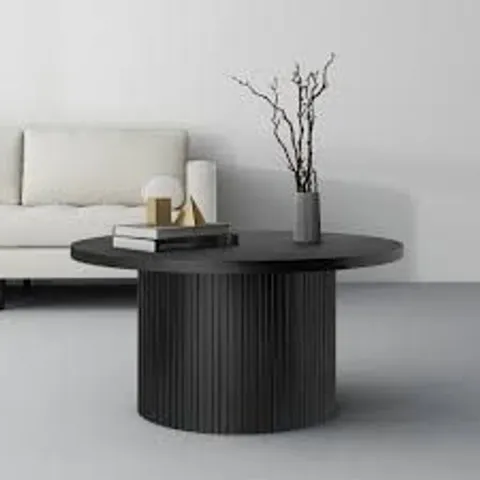 BOXED ROUND COFFEE TABLE WITH SOLID WOOD CIRCLE PEDESTAL TABLE BLACK - 35.5" X 17.7"