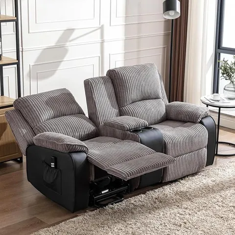 BOXED POSTANA 2 SEATER RISE POWER RECLINER CHAIR WITH CENTRE CONSOLE - GREY (3 BOXES)