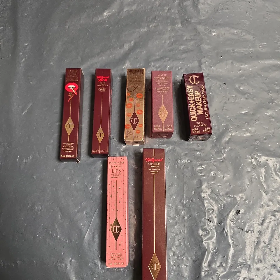 LOT OF 7 CHARLOTTE TILBURY COSMETIC PRODUCTS TO INCLUDE CONTOUR WAND, JEWEL LIPS LIP GLOSS AND VARIOUS LIPSTICKS