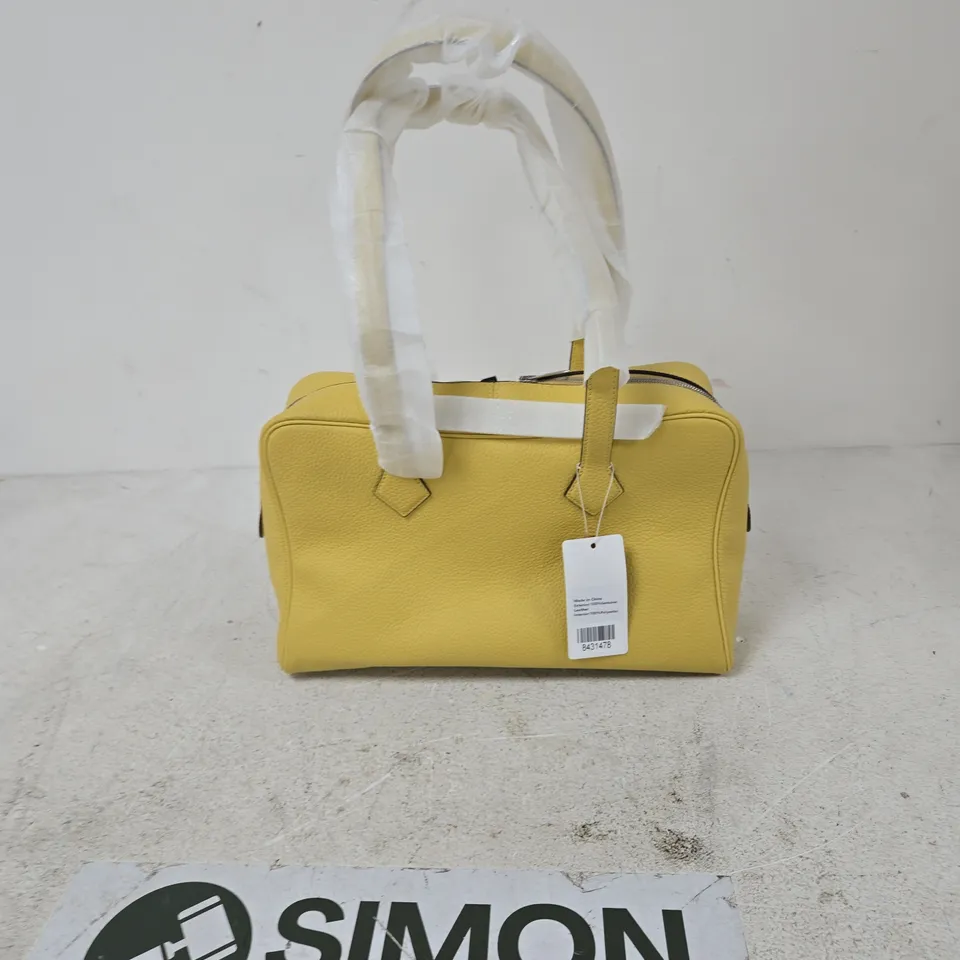 YELLOW PEBBLED LEATHER SATCHEL HANDBAG GENUINE LEATHER