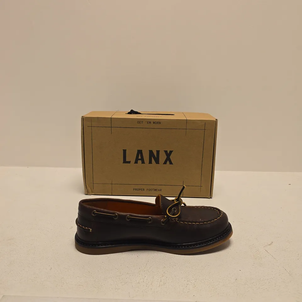 LANX BROWN LEATHER MOCCASIN-STYLE LOAFER – BOXED SIZE UK 8