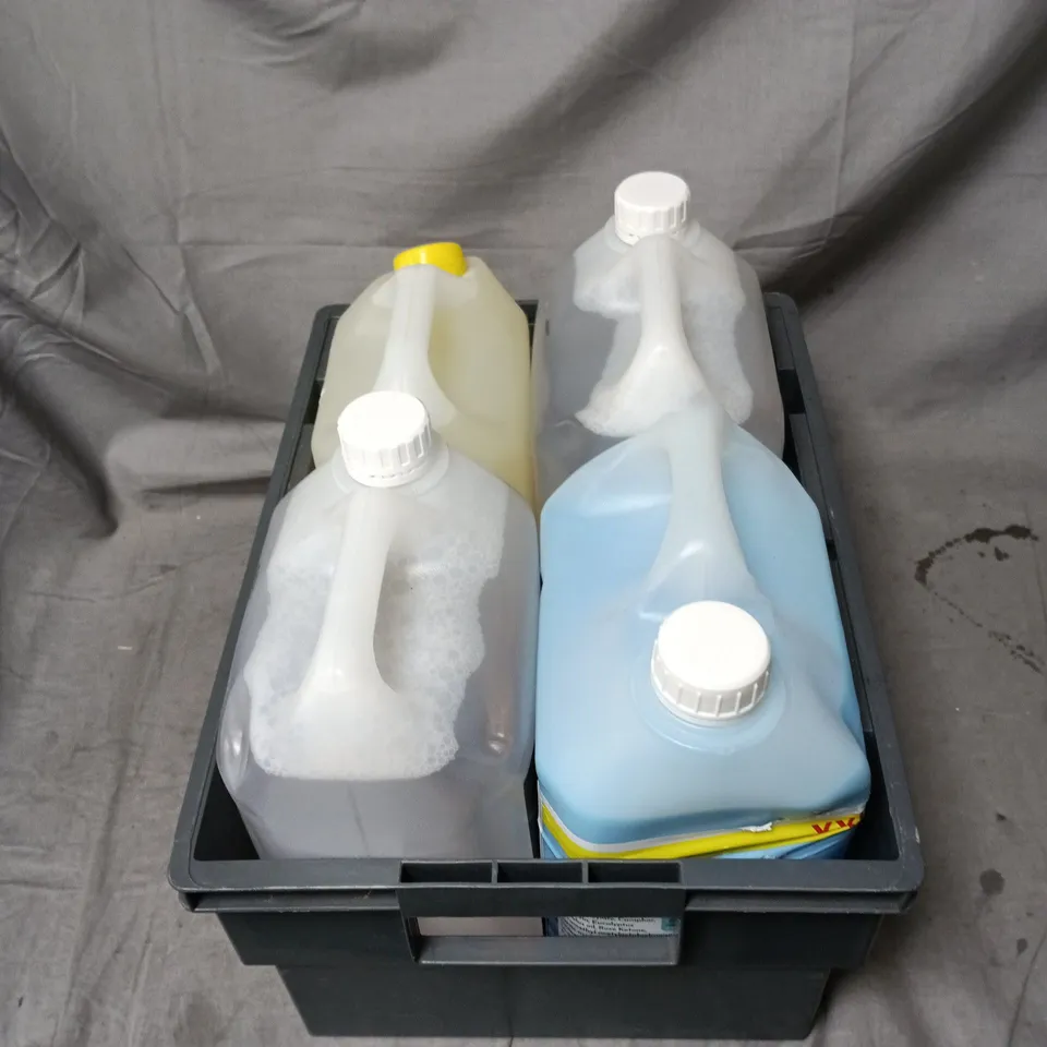 APPROXIMATELY 4 ASSORTED HOUSEHOLD ITEMS INCLUDING COMFORT FRESH BLUE SKIES 160 WASHES, BEVELINI LEMON JUICE 4L AND AURORA FALLOUT REMOVER 5L