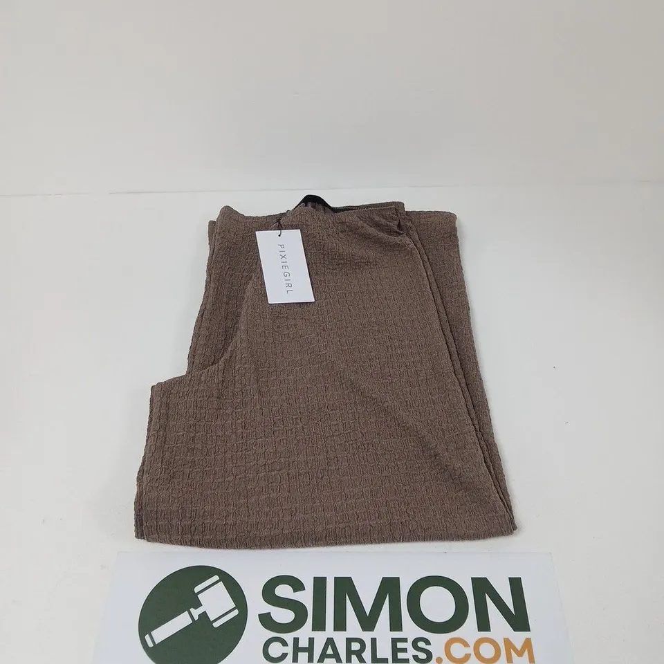 PIXIEGIRL BROWN TEXTURED WIDE LEGGED TROUSERS - UK 16