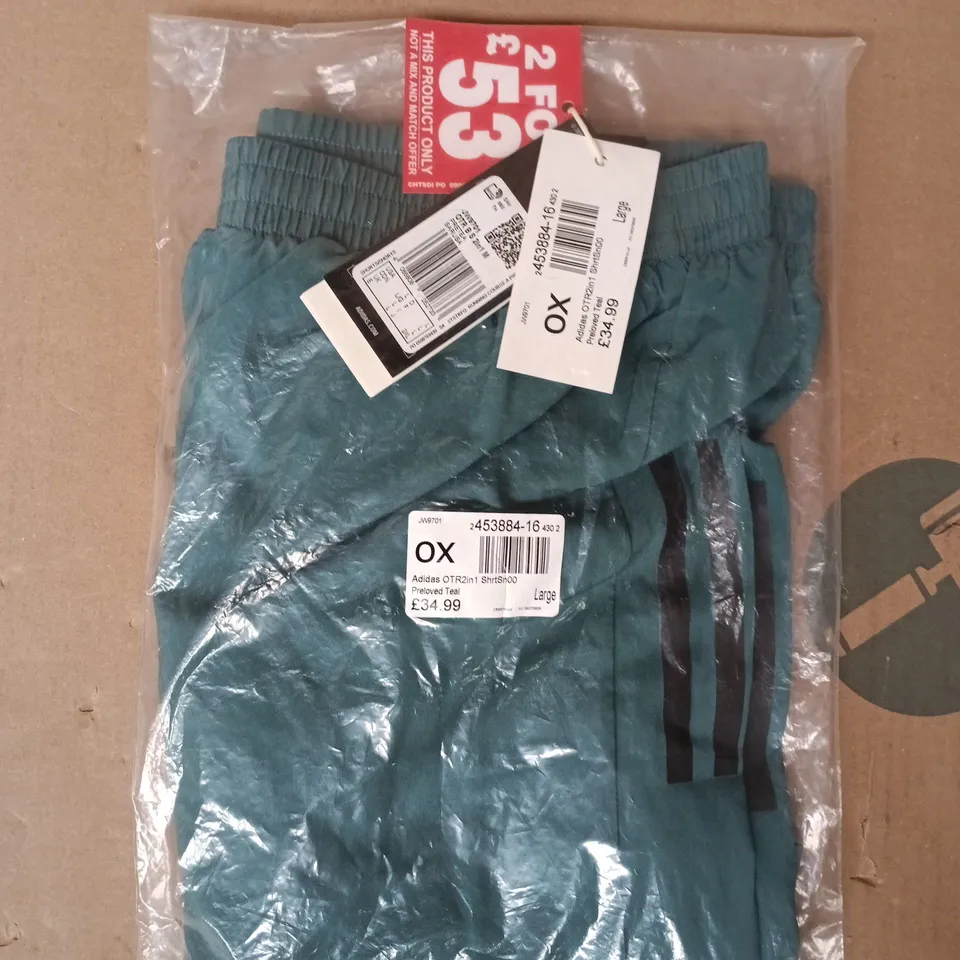 BAGGED ADIDAS OWN THE RUN CLIMACOOL 2-IN-1 SHORTS IN DEEP TEAL SIZE LARGE