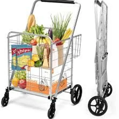 BOXED SHOPPING CART FOLDABLE SHOPPING CART ROLLING CART WITH WHEELS BLACK