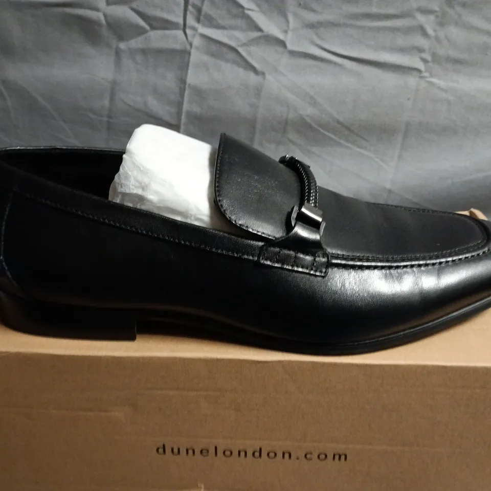 BOXED PAIR OF DUNE LONDON SCILLY LOAFERS – BLACK LEATHER – UK 9