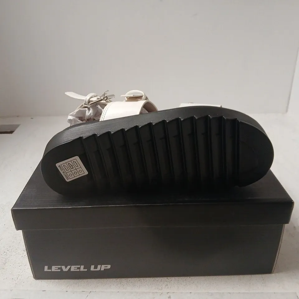LEVEL UP WHITE PLATFORM SANDALS WITH STUDDED STRAPS UK 3