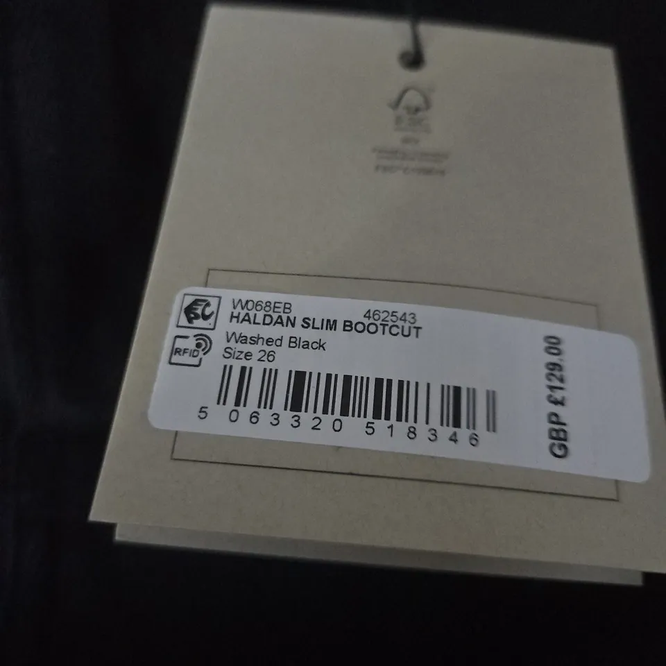 ALLSAINTS HALDAN SLIM BOOTCUT JEANS – WASHED BLACK, SIZE 26