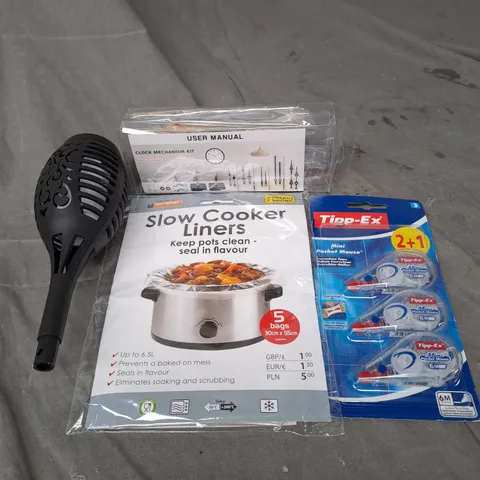 APPROXIMATELY 20 ASSORTED HOUSEHOLD PRODUCTS TO INCLUDE SOLAR GARDEN STAKE, SLOW COOKER LINERS AND TIPP-EX MINI POCKET MOUSE 3 PACK