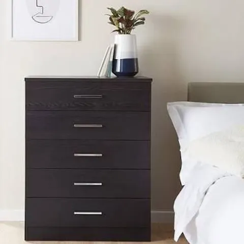 BOXED HOME ESSENTIALS - PANAMA 5 DRAWER CHEST - BLACK (1 BOX)