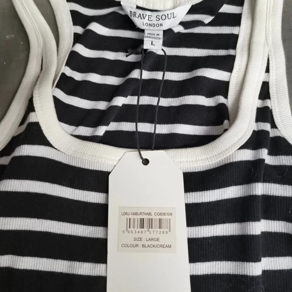 BRAVE SOUL LONDON WOMEN'S STRIPED TANK DRESS – BLACK & CREAM, LARGE