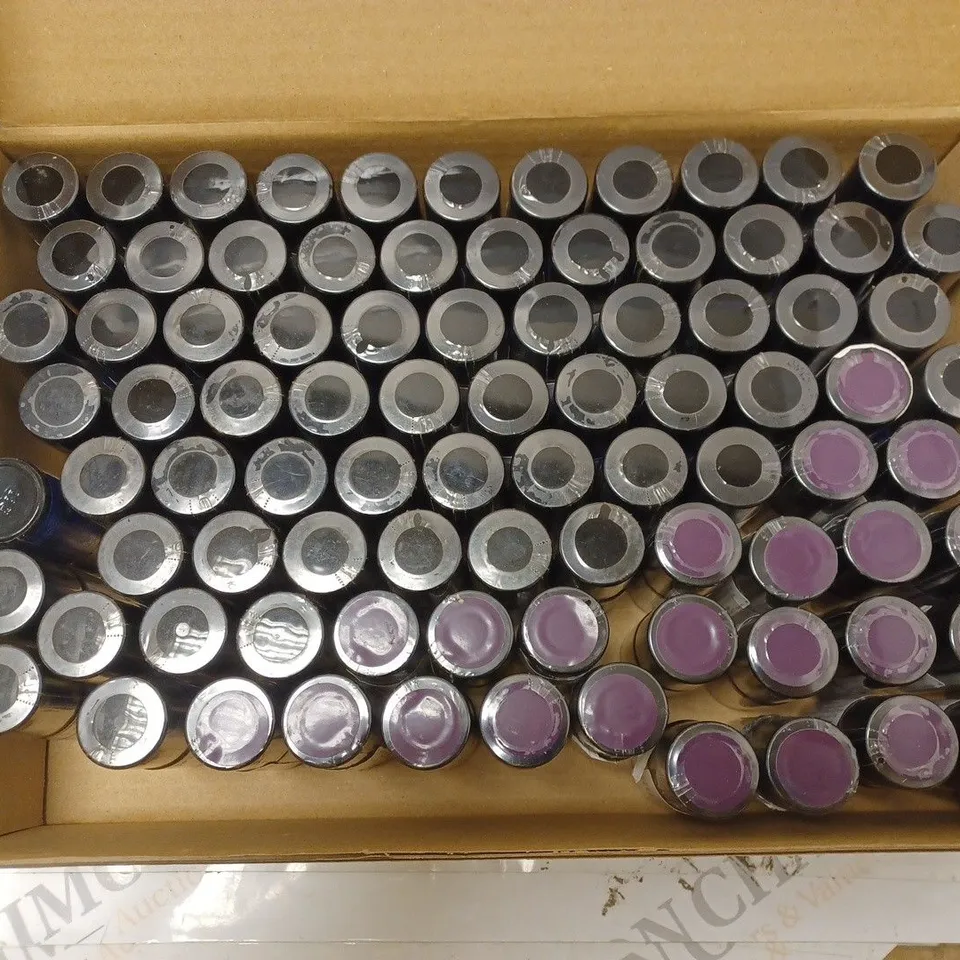 BOX OF APPROXIMATELY 75 X 8ML VIALS OF ALESSANDRO STRIPLAC NAIL POLISH IN DARK VIOLET, PRO WHITE ORIGINAL