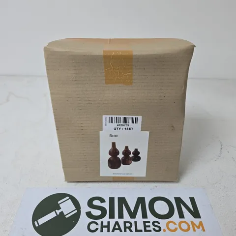 BOXED WOODEN VASE SET OF 3