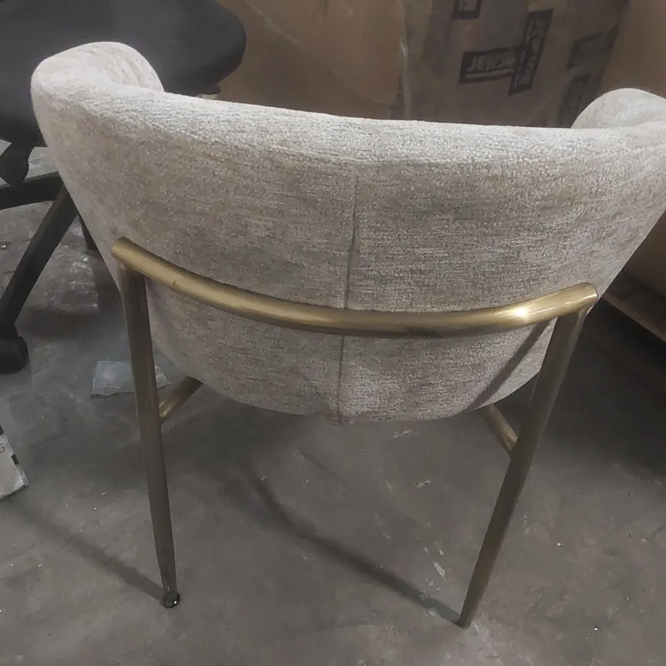 PAIR OF DESIGNER FABRIC UPHOLSTERED DINING CHAIRS WITH METAL LEGS