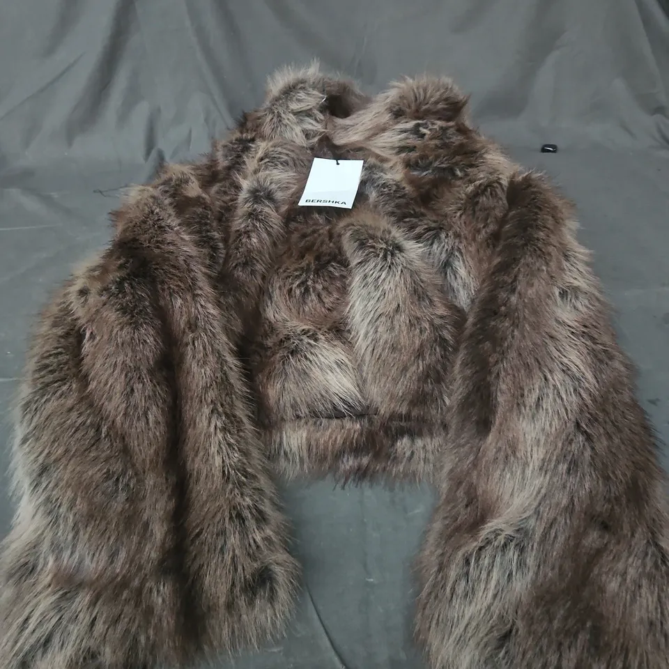 BERSHKA FUR COAT / JACKET – BROWN, WOMEN'S SIZE SMALL