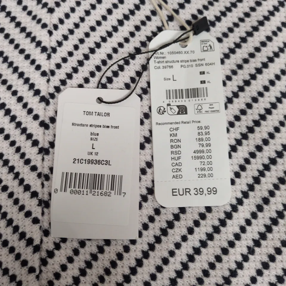 TOM TAILOR WOMEN’S STRIPED T‑SHIRT – BIAS FRONT, BLUE, SIZE UK 12 (L)