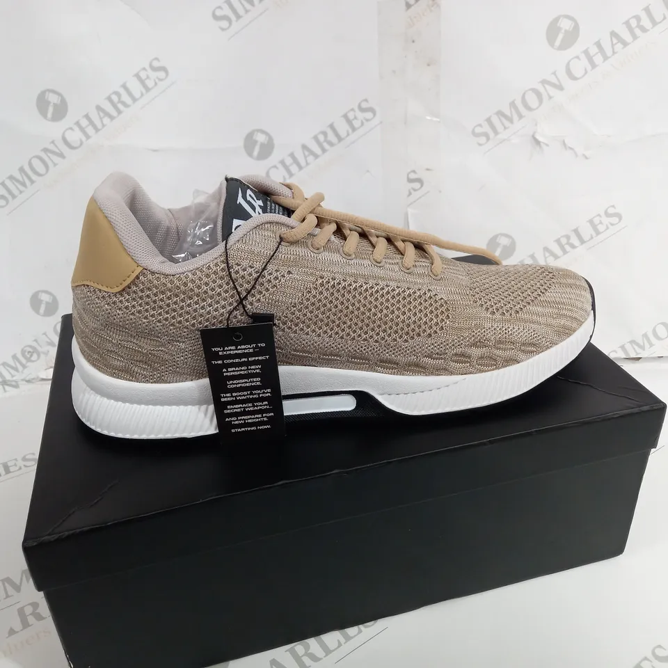 BOXED PAIR OF CONZURI BEIGE TRAINERS SIZE 9.5