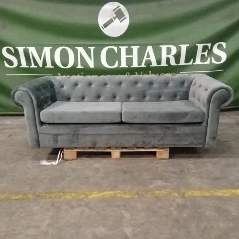 QUALITY DESIGNER 3 SEATER CHESTERFIELD SOFA BED - CHARCOAL VELVET