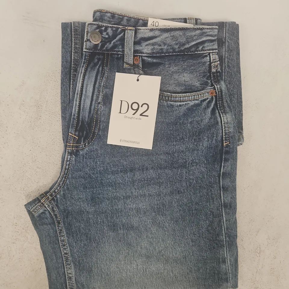 STRADIVARIUS D92 STRAIGHT WIDE JEANS IN BLUE SIZE UK 12