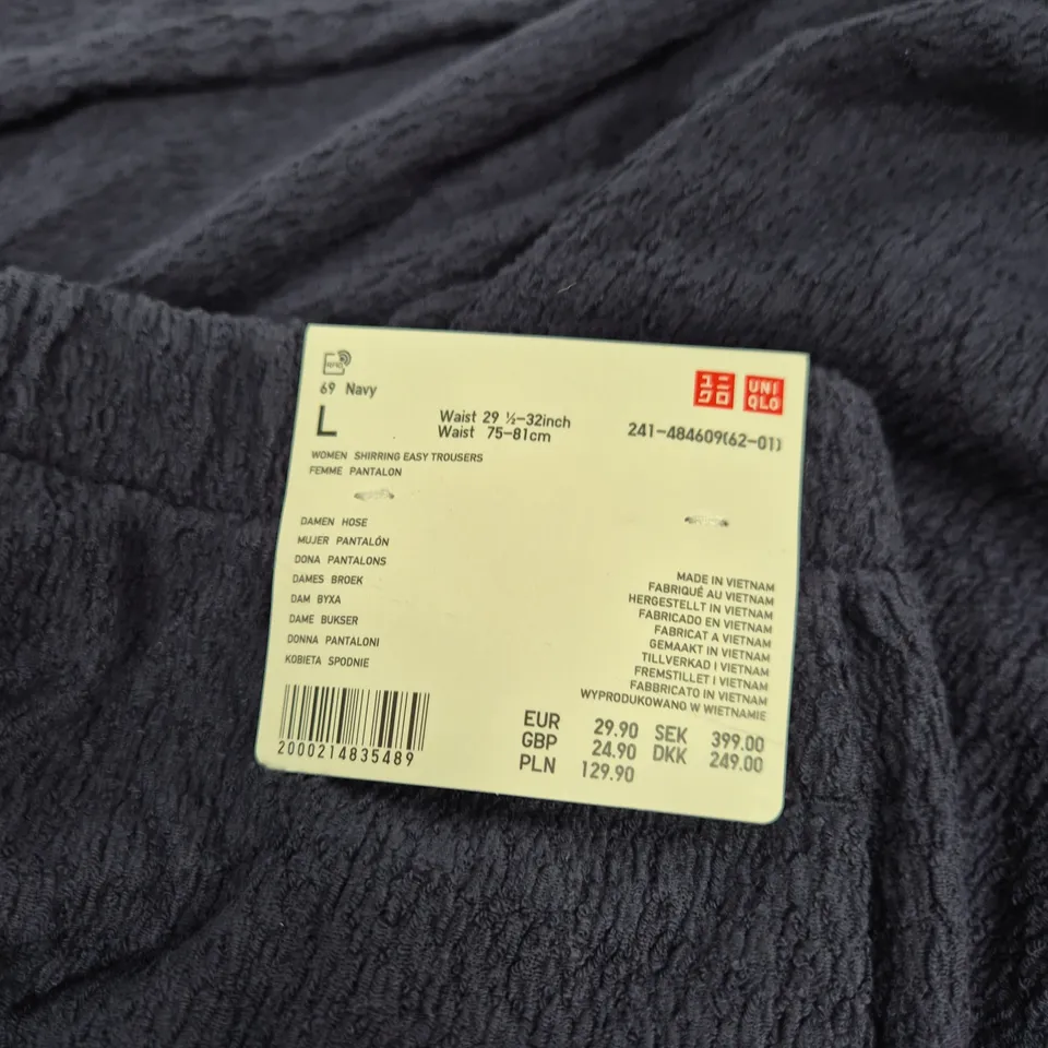 UNIQLO WOMEN'S SHIRRING EASY TROUSERS – NAVY, SIZE L, WAIST 75–81 CM (29 1/2–32 IN)