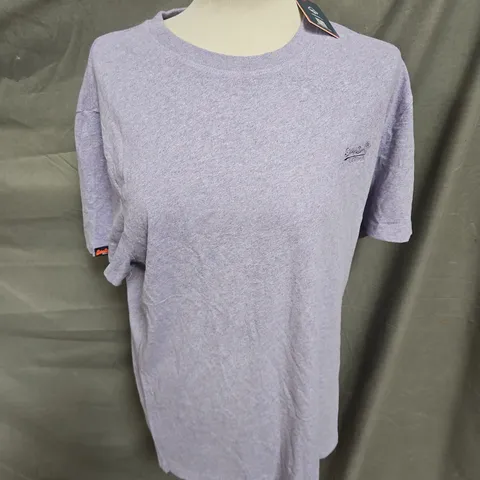 SUPERDRY ESSENTIAL LOGO EMBROIDERED TEE IN IRIS PURPLE MARL SIZE XL