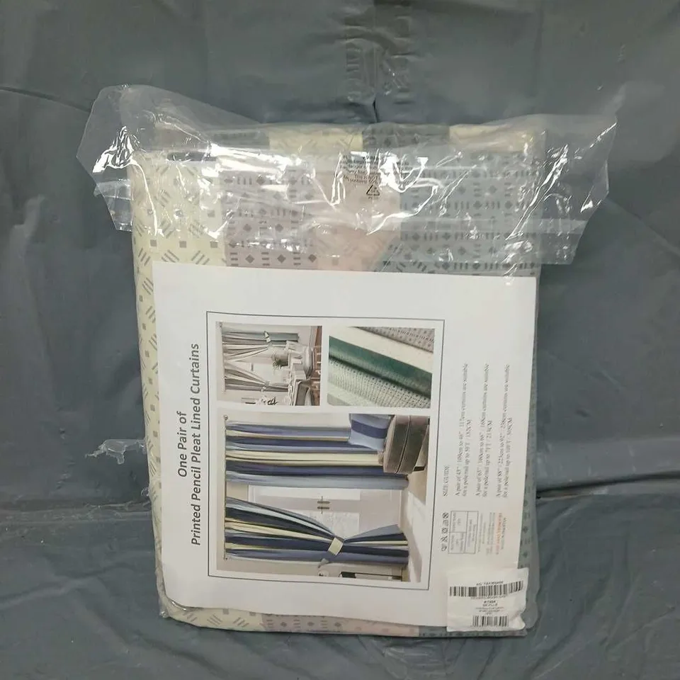 HOME CURTAINS ONE PAIR OF PRINTED PENCIL PLEAT LINED CURTAINS SEVILLE 229 X 299CM 