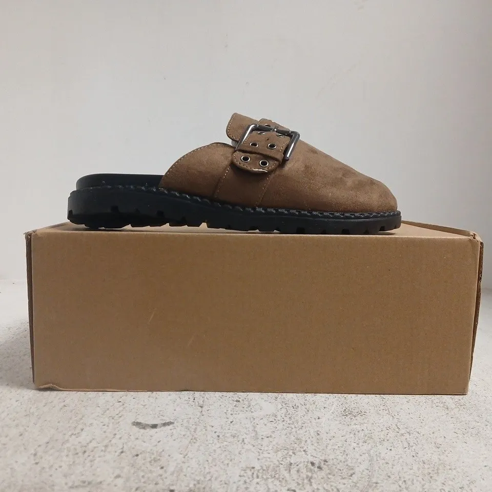 BOXED PAIR OF THE VERY COLLECTION MULES IN BROWN SIZE 4