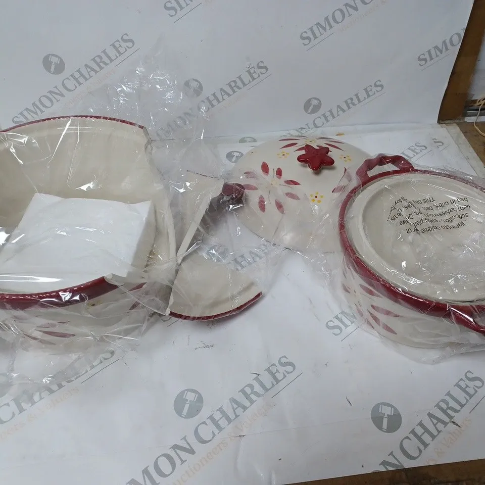 2 RED FLORAL POTS