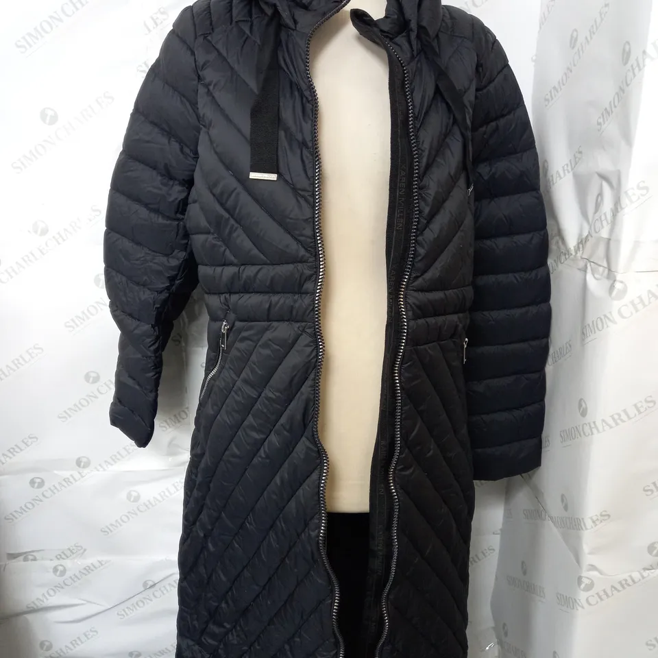 KAREN MILLEN REAL DOWN PACKABLE LONGLINE COAT IN BLACK - SIZE 14