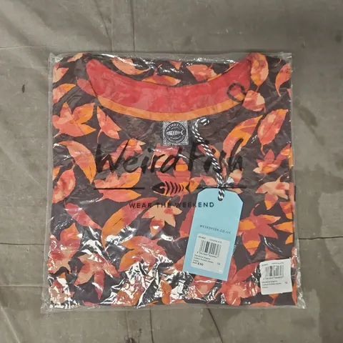 BAGGED WEIRD FISH STARSHINE ORGANIC COTTON PRINTED JERSEY DRESS IN CHOCOLATE SIZE 14