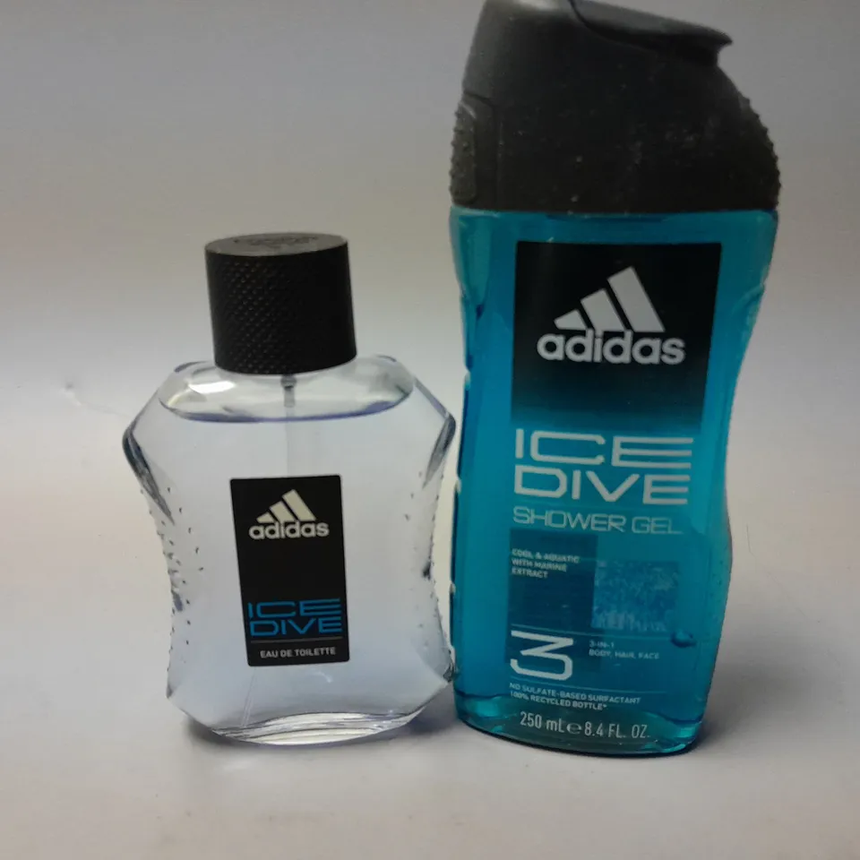 BOXED ADIDAS ICE DIVE GIFTSET INCLUDING AN EAU DE TOILETTE 100ML AND SHOWER GEL 250ML