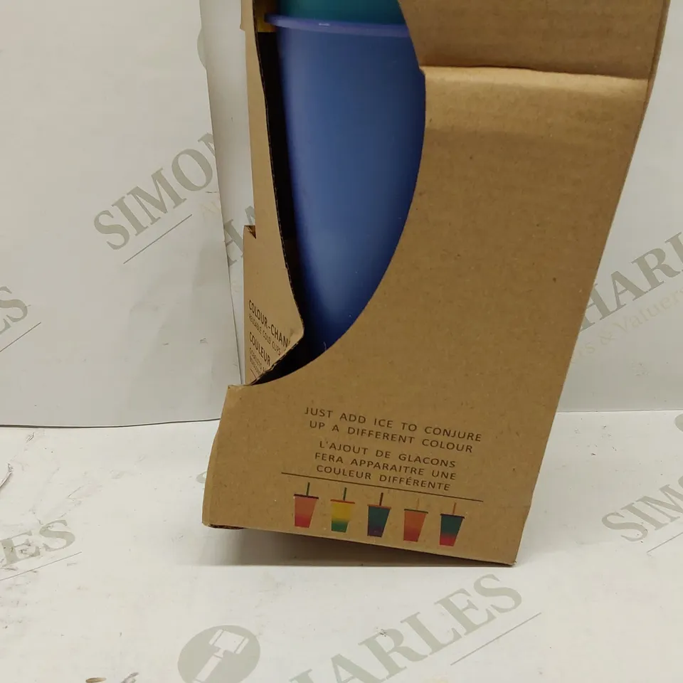 BOX OF APPROXIMATELY 2X 5PCS BRAND NEW 709ML COLOUR CHANGING REUSABLE COLD CUPS WITH STRAWS