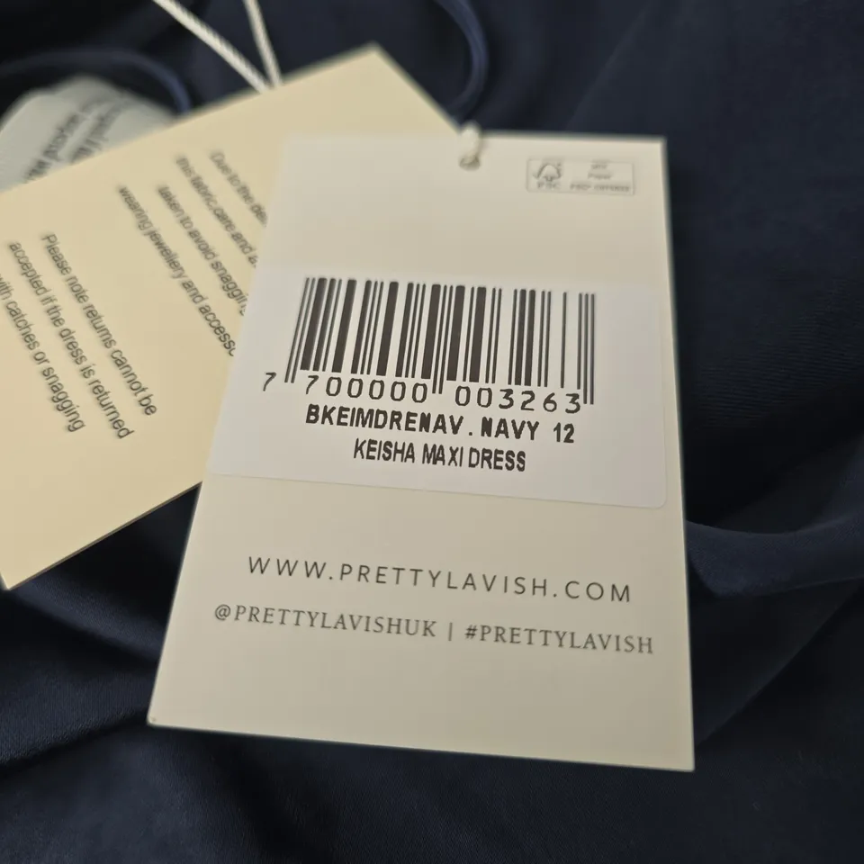 PRETTY LAVISH NAVY DRESS, UK 12 (US 8)