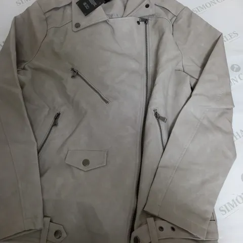 SIMPLY BE. PU BIKER JACKET IN GREY - SIZE 12