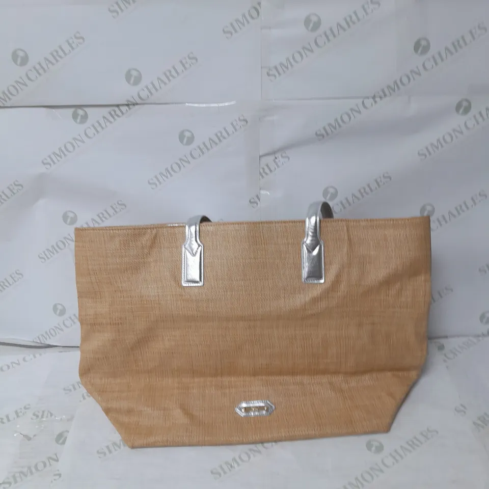 RUTH LANGSFORD BEIGE BEACH TOTE BLACK INTERIOR